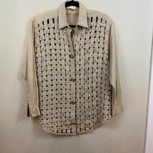 Unique Yak Magik Basket-Weave button down top, size L